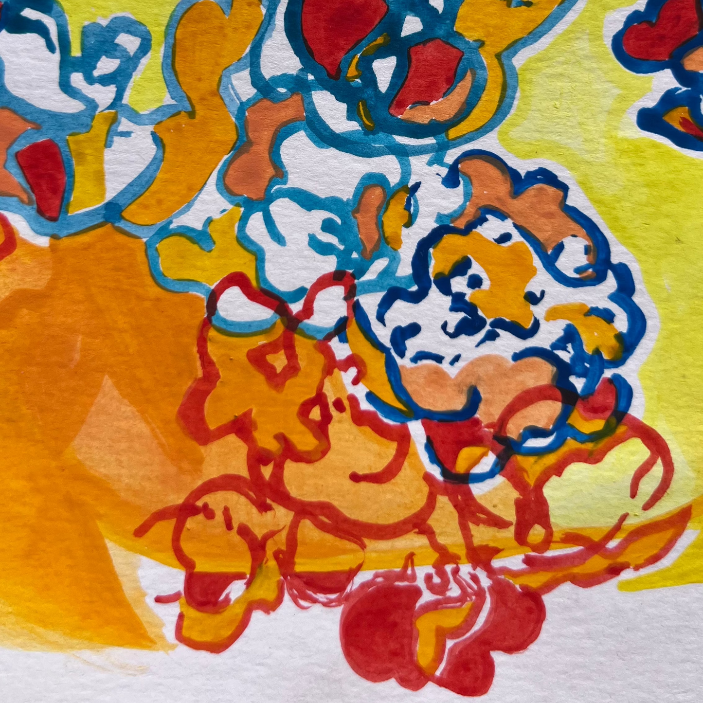 Bright Orange and Blue Circular Floral