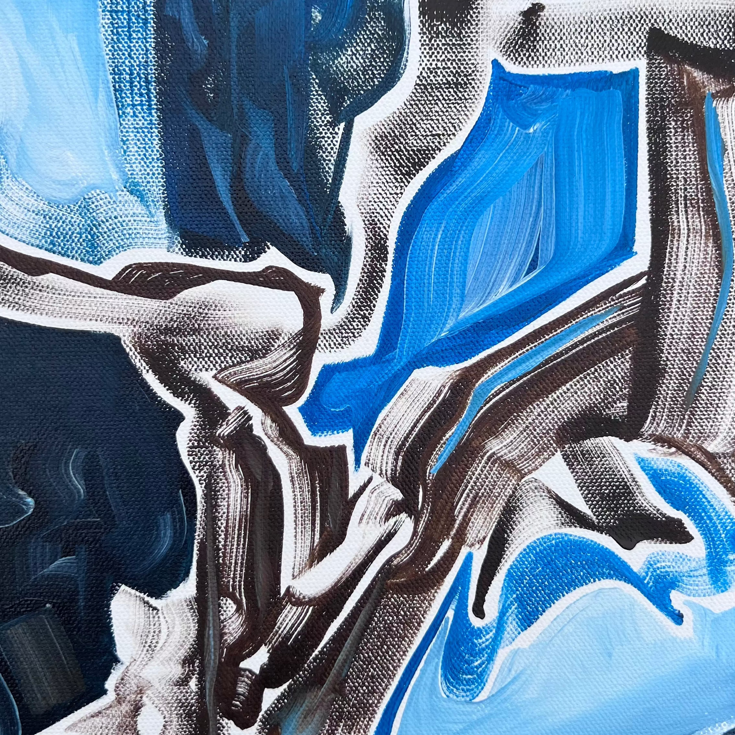 Inspired by calligraphy and the movement of lines, this non-objective abstract oil painting original highlights the texture and detail of brushstrokes throughout the composition. 