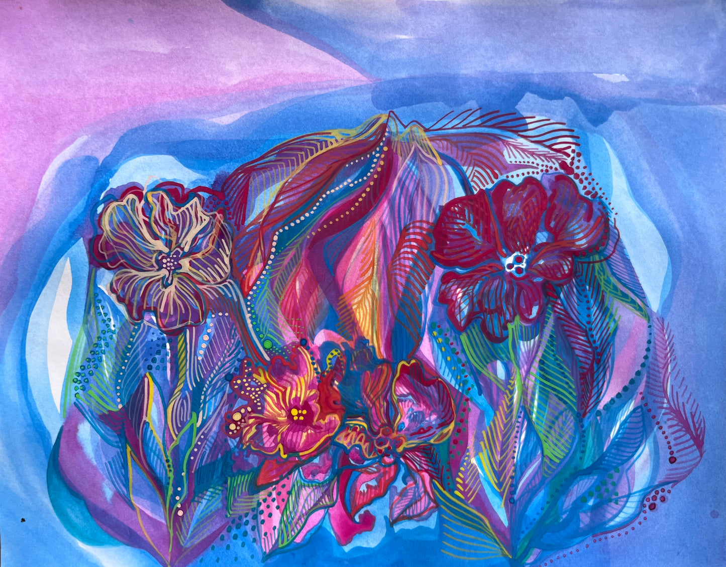 Colorful Hatched Floral