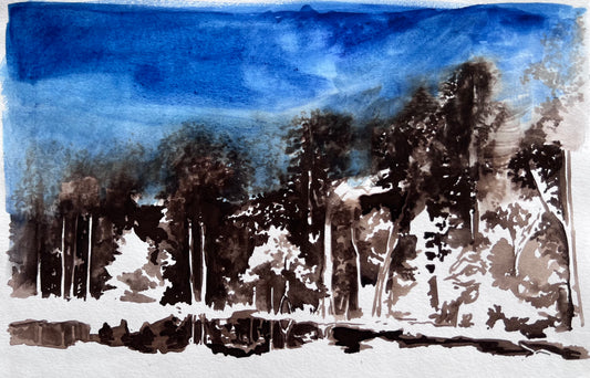 Midnight Lakeside Forest Plein Air II