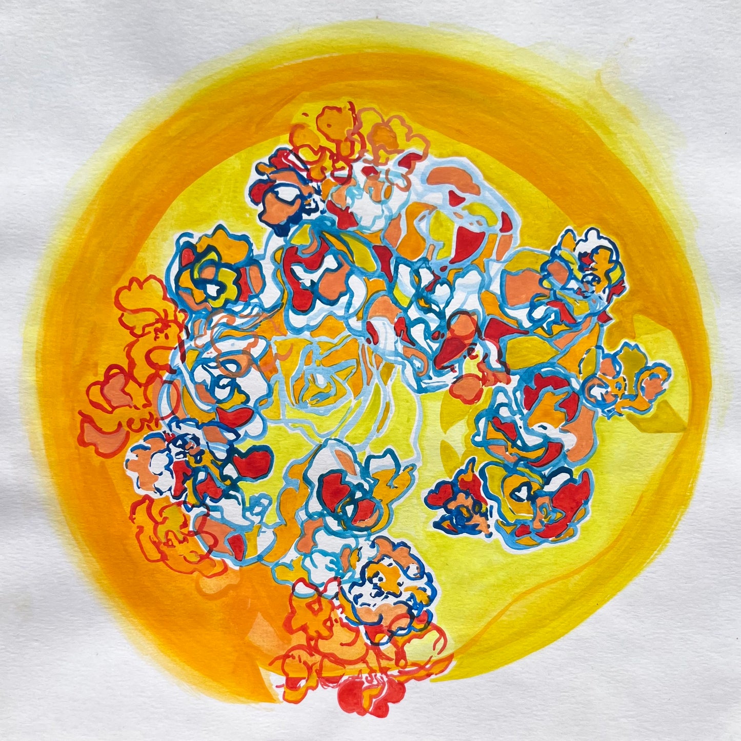 Bright Orange and Blue Circular Floral