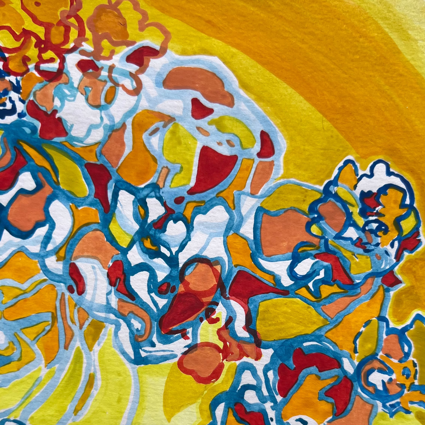 Bright Orange and Blue Circular Floral