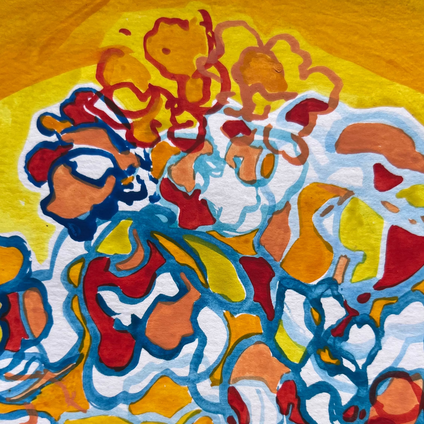 Bright Orange and Blue Circular Floral