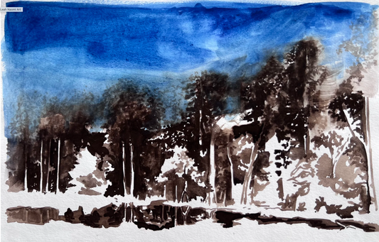 Midnight Lakeside Forest Plain Air II